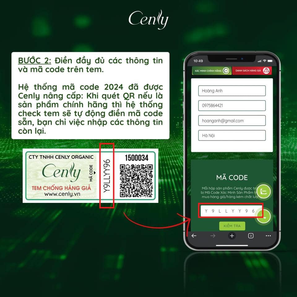 Kiểm tra Cenly chính hãng 