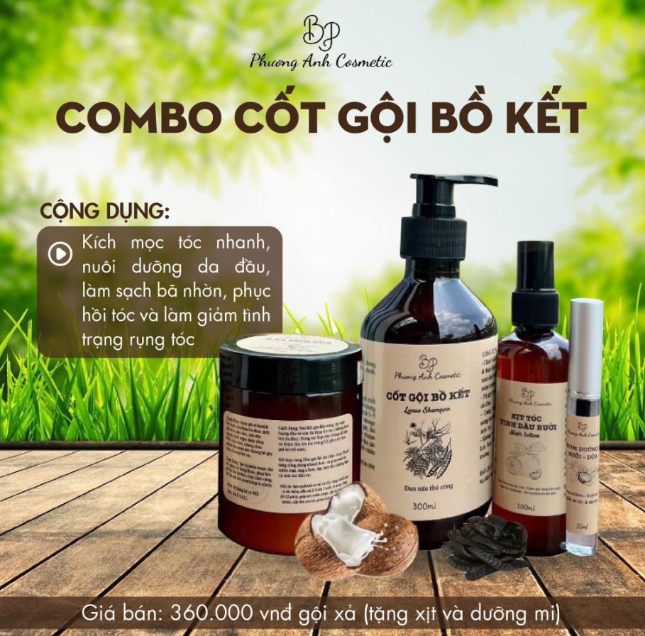 Combo 4 món Cốt Gội Bồ Kết Phương Anh Cosmetics