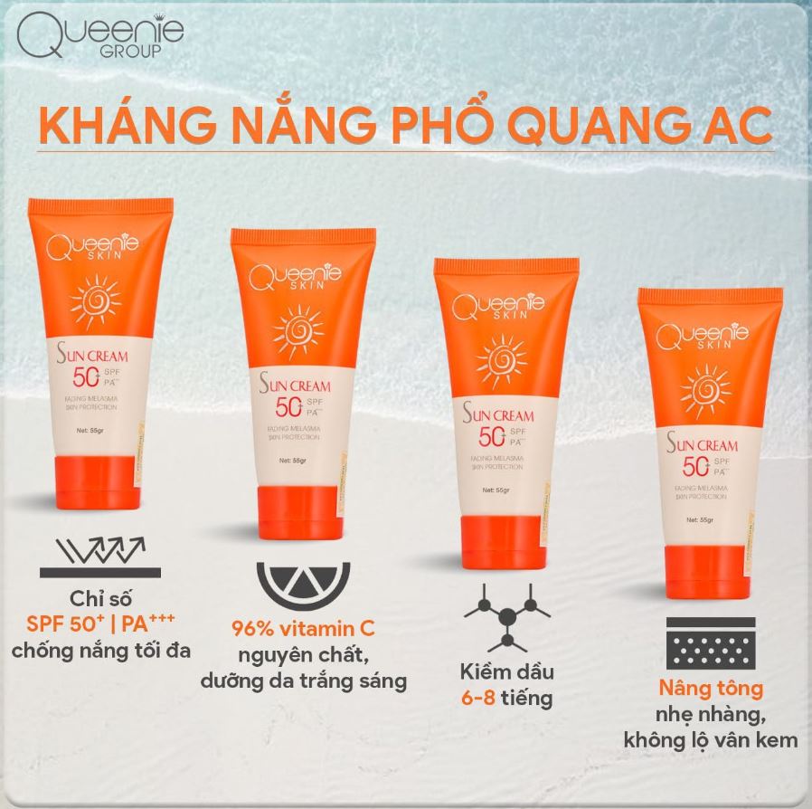 Kem Chống Nắng Queenie Skin - Kem kháng nắng phổ quang A&C