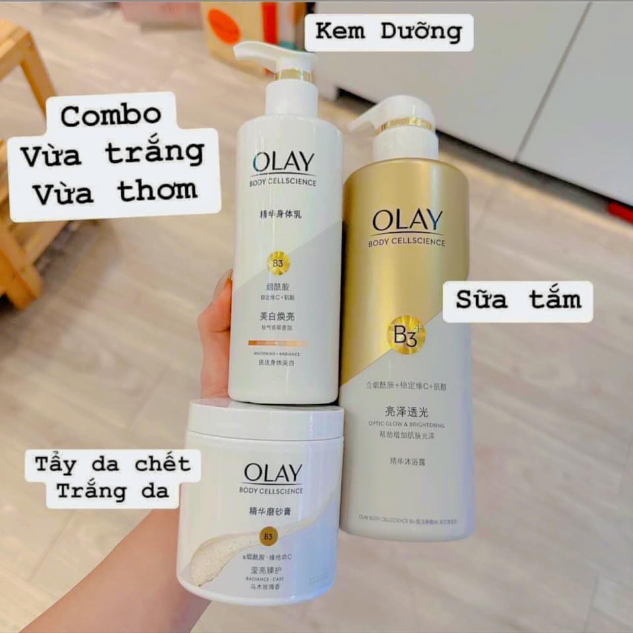 Combo dưỡng trắng da body Olay B3