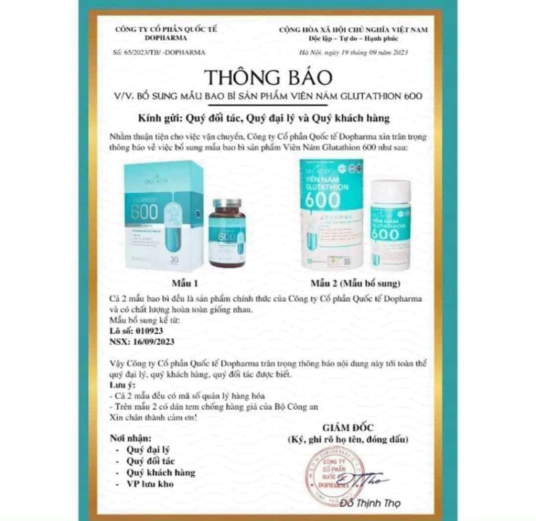 Viên uống glutathione 600 chính hãng