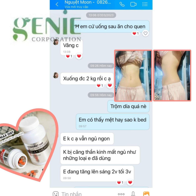 Hình ảnh review từ khách hàng sau khi dùng MAX DIET GENIE Hàn Quốc