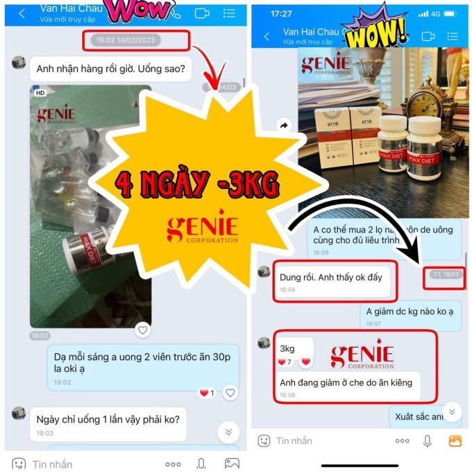 Hình ảnh review từ khách hàng sau khi dùng MAX DIET GENIE Hàn Quốc