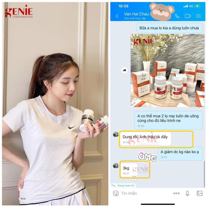 Hình ảnh review từ khách hàng sau khi dùng MAX DIET GENIE Hàn Quốc
