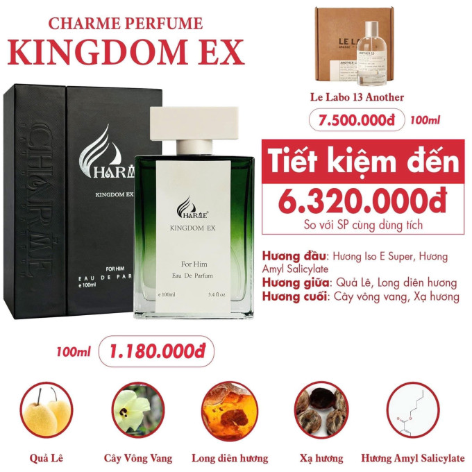 Nước Hoa Charme Kingdom EX 100ml – Mùi Hương Unisex Tinh Tế, Cuốn Hút
