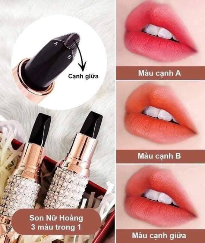 1 thỏi son với 3 màu hot: đỏ hồng, cam đất, đỏ cam
