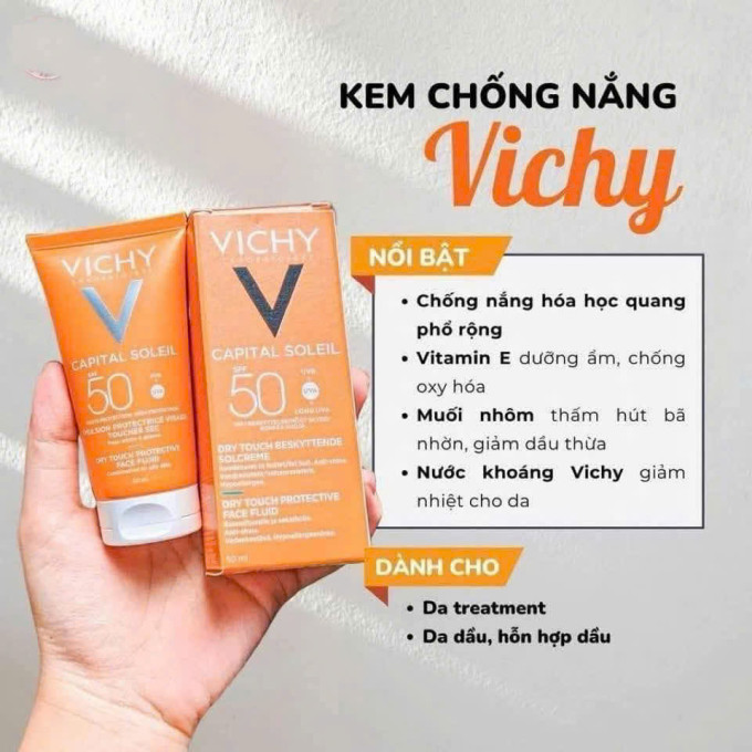 Kem Chống Nắng Vichy Capital Soleil Dry Touch Face Fluid SPF50 PA+++ UVA + UVB 50ml Chính Hãng