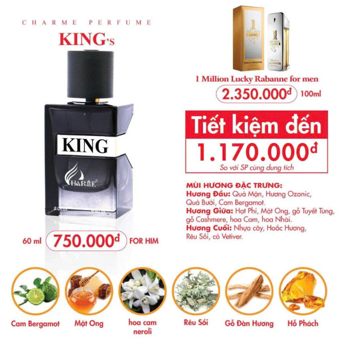 Nước Hoa Nam Charme King 60ml Chính Hãng | Hương Gỗ Cuốn Hút