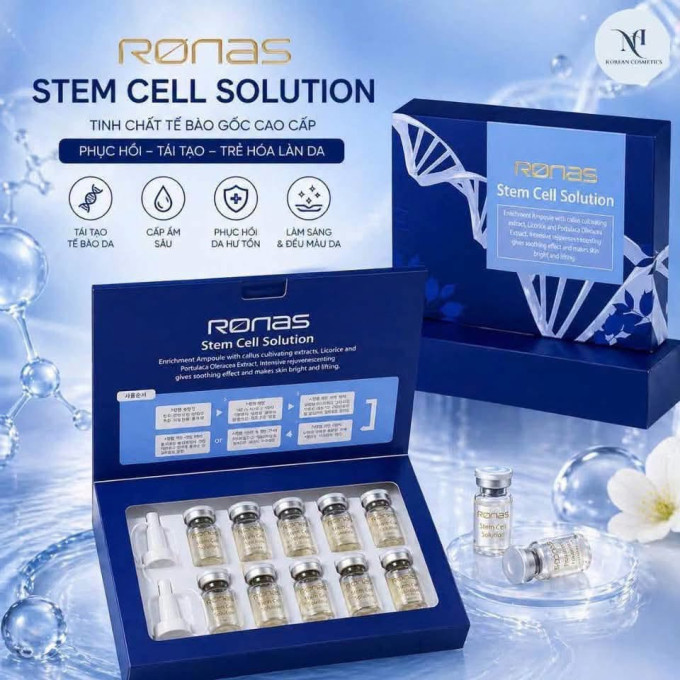 Tế Bào Gốc Ronas Stem Cell Solution Hàn Quốc 10 Lọ 5ml – Dưỡng Ẩm, Phục Hồi Da