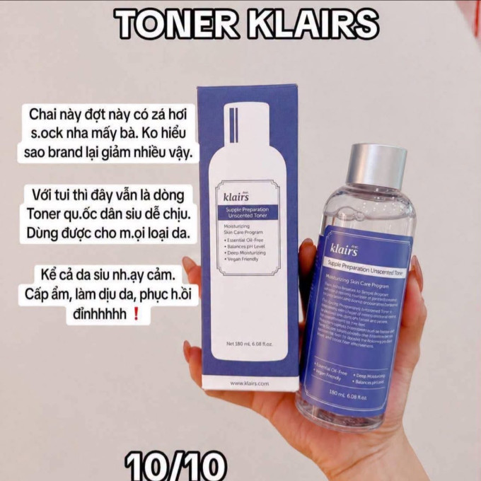 Toner Klairs Không Mùi 180ml – Dưỡng Ẩm, Làm Mềm Da