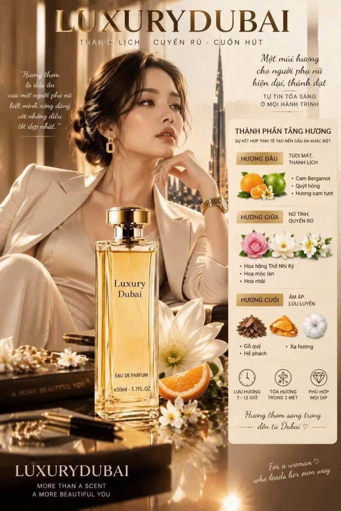 Nước Hoa Nữ Luxury Dubai Vàng 50ml – Hương Thơm Sang Trọng, Thanh Lịch