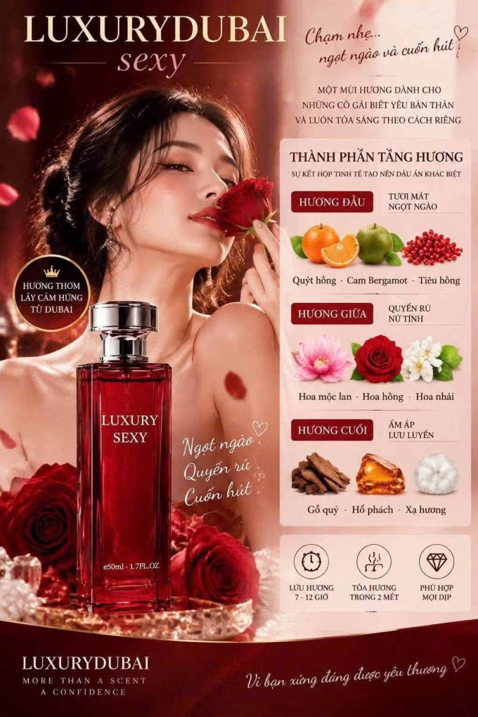 Nước Hoa Nữ Luxury Dubai Sexy 50ml – Hương Thơm Ngọt Ngào, Nữ Tính